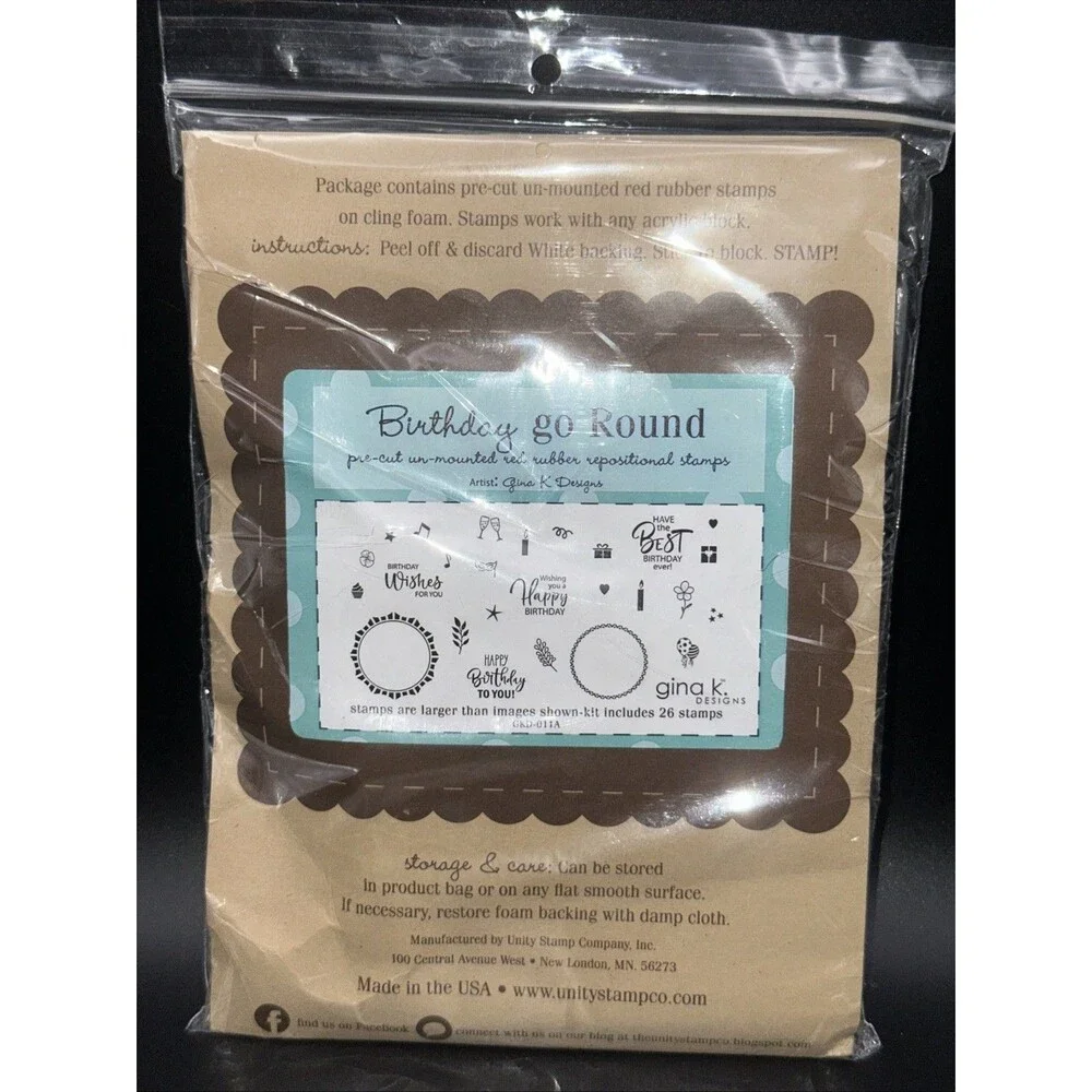 Unity Stamp Co Birthday go Round Sentiments Kit Rubber by Gina K Designs mandala